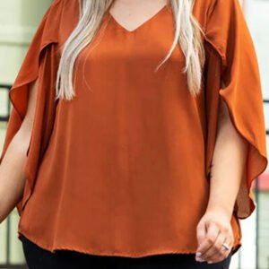 Plus Size V-Neck Petal Sleeve Blouse