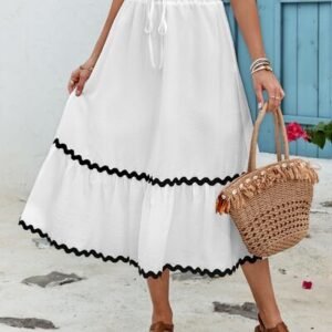Tied Contrast Trim High Waist Skirt