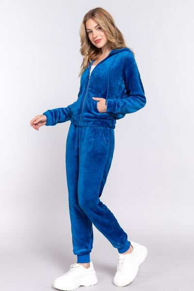 ACTIVE BASIC Faux Fur Zip Up Long Sleeve Hoodie and Joggers Set - Image 5