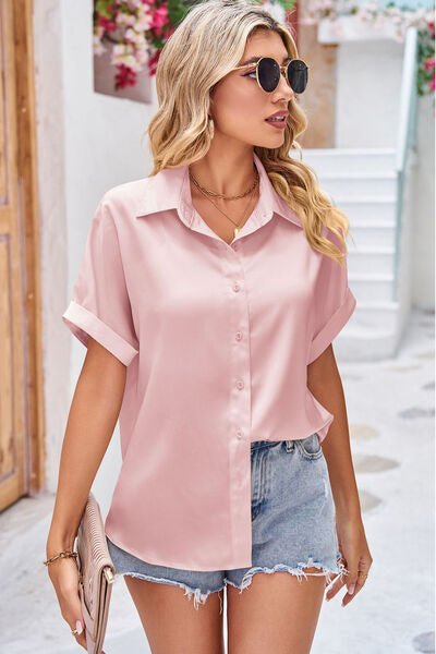 Button Up Rolled Short Sleeve Shirt - Image 11