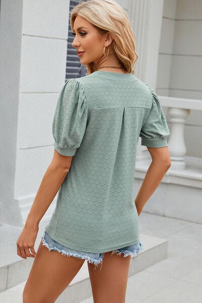 Eyelet Notched Puff Sleeve T-Shirt - Image 24