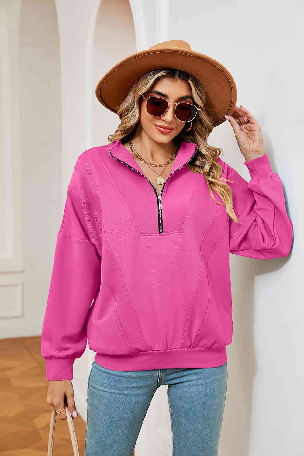 Half-Zip Dropped Shoulder Sweatshirt - Image 19