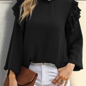 Ruffled Round Neck Long Sleeve Blouse
