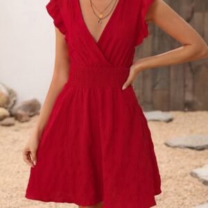 Smocked Ruffled Surplice Mini Dress