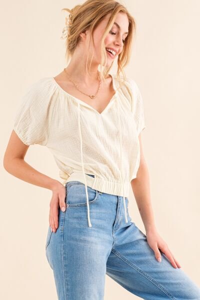 And The Why Cotton Gauze Back Waist Tie Cropped Blouse - Image 3