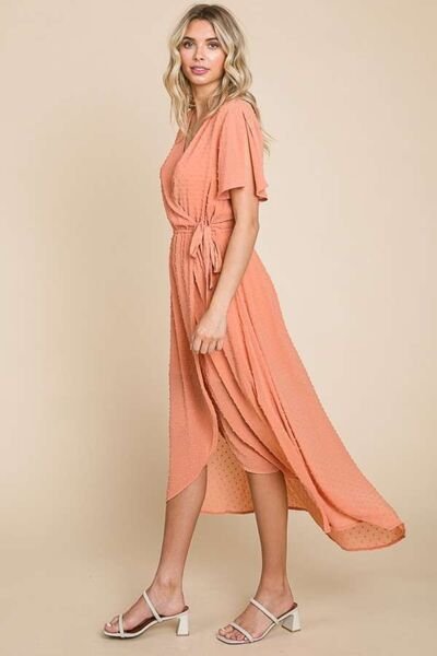 Culture Code Full Size Swiss Dot Tied Slit Short Sleeve Dress - Image 4