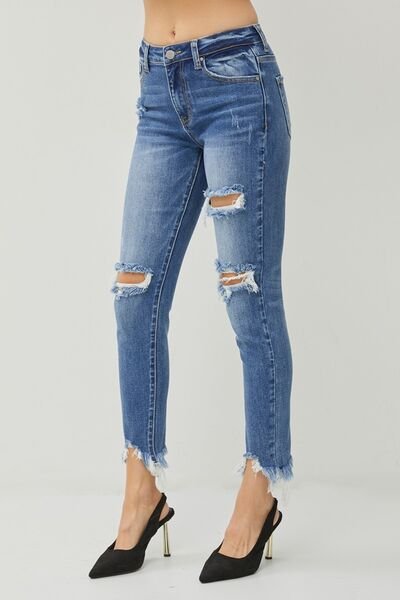 RISEN Distressed Frayed Hem Slim Jeans - Image 3