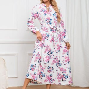 Floral Tie Front Balloon Sleeve Dress