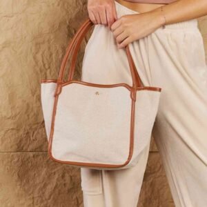 Fame Beach Chic Faux Leather Trim Tote Bag in Ochre