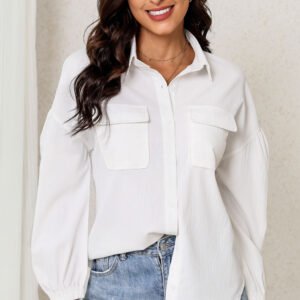 Pocketed Button Up Balloon Sleeve Shirt
