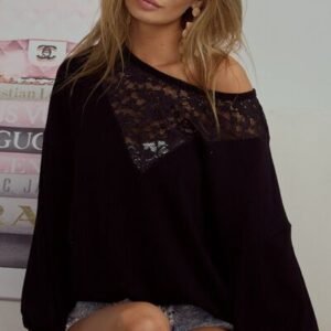 BiBi Lace Detail Ribbed Long Sleeve Top