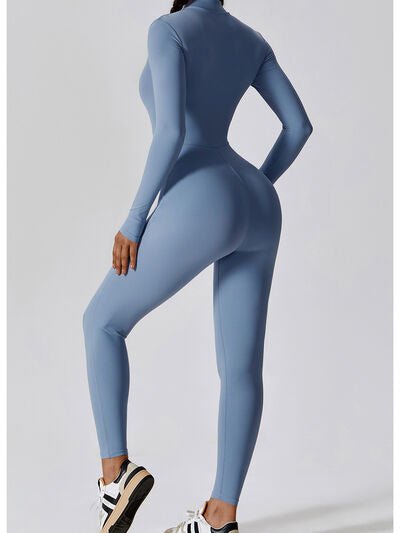 Zip Up Mock Neck Long Sleeve Jumpsuit - Image 7