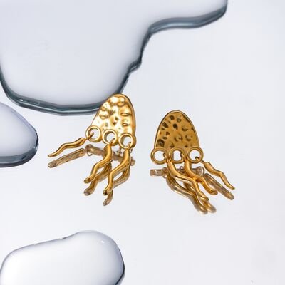 18K Gold-Plated Stainless Steel Jellyfish Earrings - Image 2