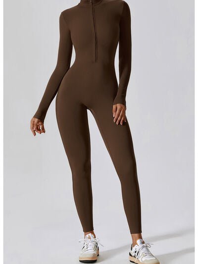Zip Up Mock Neck Long Sleeve Jumpsuit - Image 11