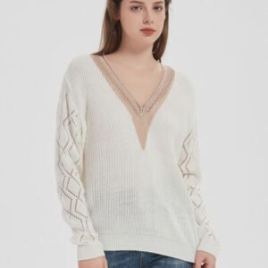 Openwork V-Neck Dropped Shoulder Sweater