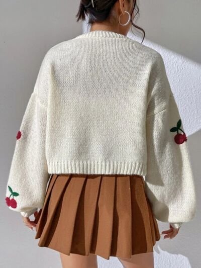 Cherry Graphic Open Front Dropped Shoulder Cardigan - Image 2
