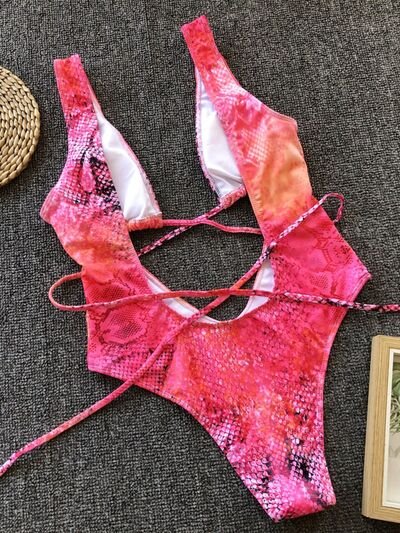 Lace-Up Backless Plunge One-Piece Swimwear - Image 5