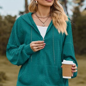 Drawstring Zip Up Dropped Shoulder Hoodie