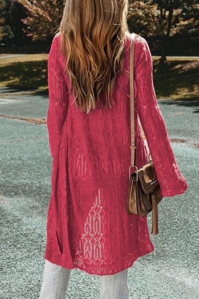 Openwork Open Front Long Sleeve Cardigan - Image 7
