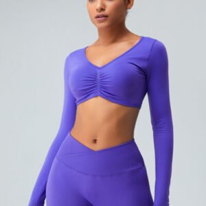 Ruched V-Neck Long Sleeve Active T-Shirt