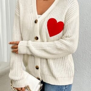 Heart Button Up Dropped Shoulder Cardigan