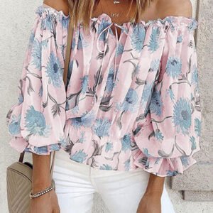 Floral Off-Shoulder Flounce Sleeve Blouse