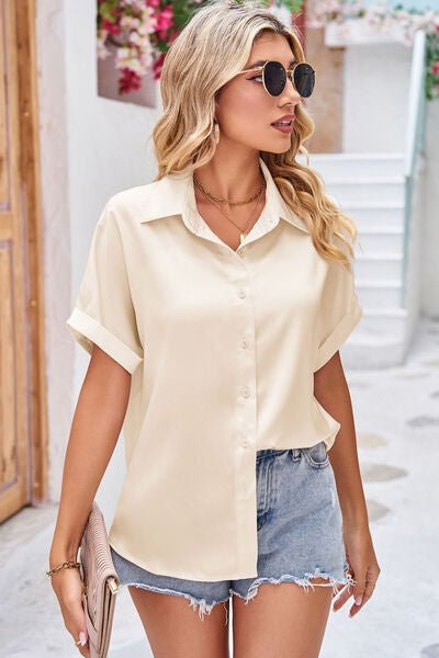 Button Up Rolled Short Sleeve Shirt - Image 4