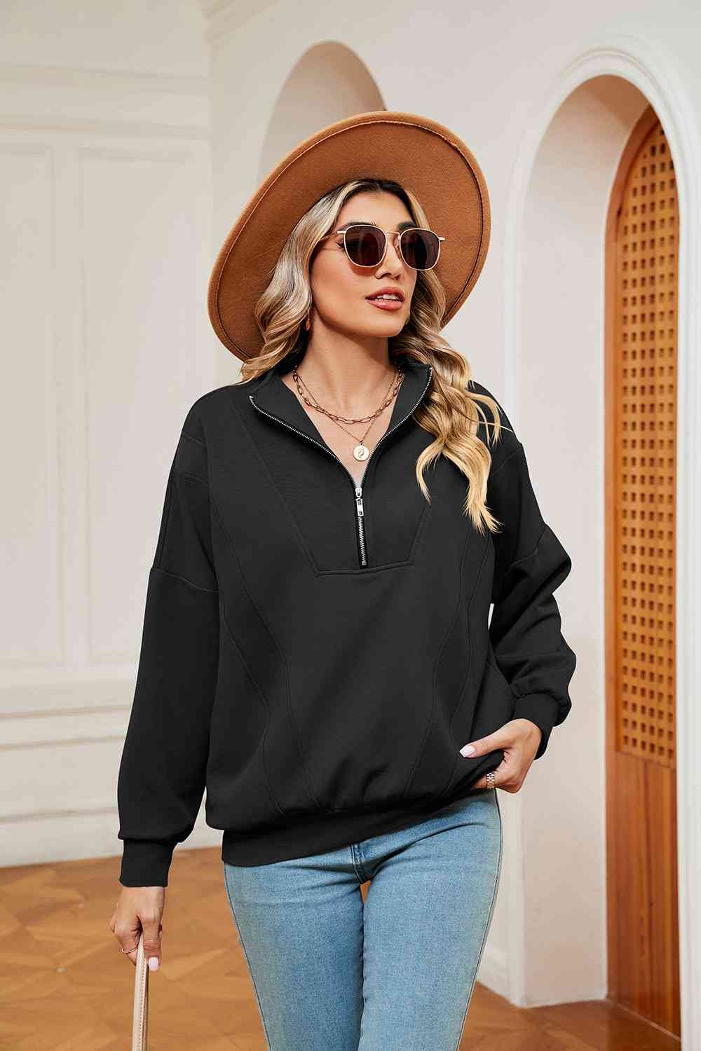 Half-Zip Dropped Shoulder Sweatshirt - Image 14