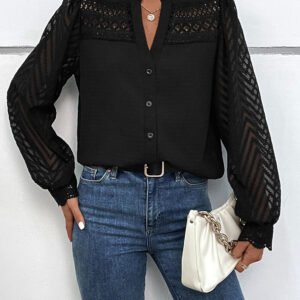 Button Up Notched Long Sleeve Shirt