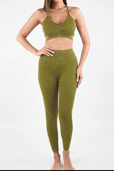 Ruched Spaghetti Strap Top and Pants Active Set - Image 4