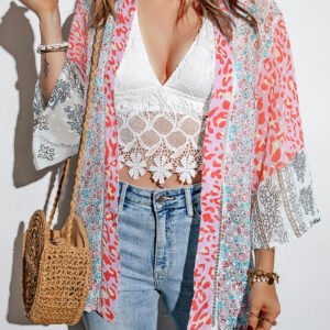 Swiss Dot Printed Open Front Cover Up