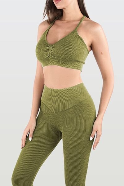 Ruched Spaghetti Strap Top and Pants Active Set - Image 5