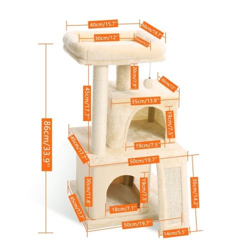 Polyester Cat Tree Kitten Furniture Plush Playhouse with Dangling Toy - Image 2