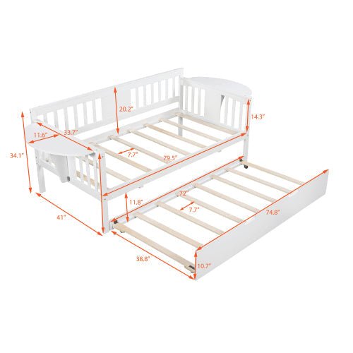 Twin Wooden Daybed with Trundle Bed Sofa Bed for Bedroom - Image 6