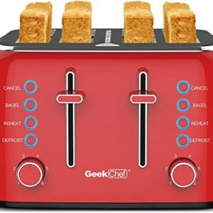 Retro Red Extra Wide Slot Auto Pop-Up 4 SliceToaster