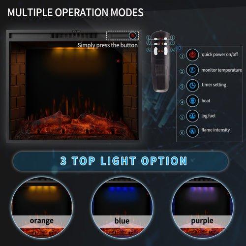 30 inch LED Recessed Electric Fireplace with 3 Top Light Colors - Image 3