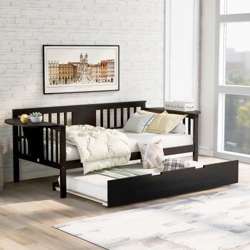 Twin Wooden Daybed with Trundle Bed Sofa Bed for Bedroom - Image 2