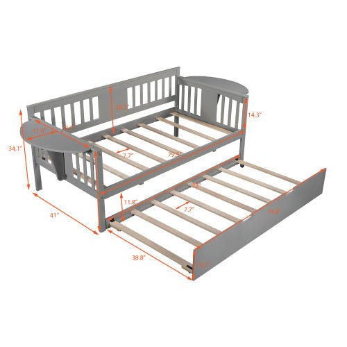 Twin Wooden Daybed with Trundle Bed Sofa Bed for Bedroom - Image 5