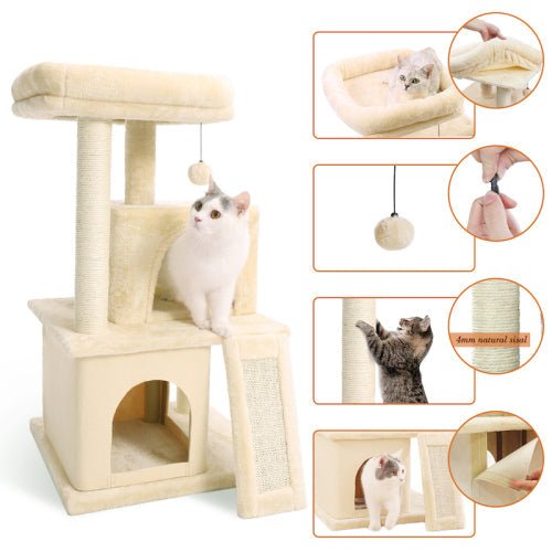 Polyester Cat Tree Kitten Furniture Plush Playhouse with Dangling Toy - Image 4
