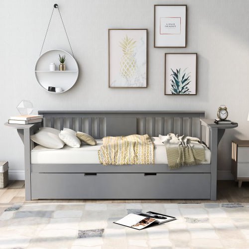 Twin Wooden Daybed with Trundle Bed Sofa Bed for Bedroom - Image 3