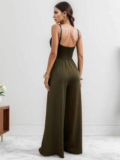 Scoop Neck Spaghetti Strap Wide Leg Jumpsuit - Image 2