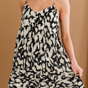 Decorative Button Printed Ruffle Hem Cami Dress