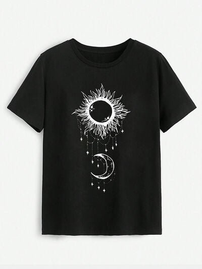 Sun & Moon Graphic Round Neck T-Shirt - Image 3
