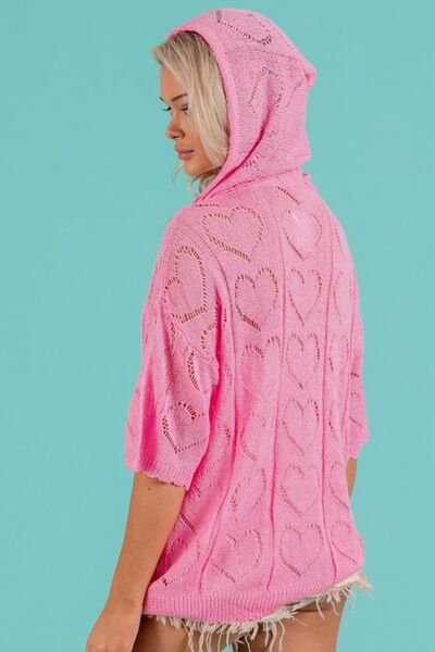 BiBi Openwork Heart Hooded Knit Top - Image 4