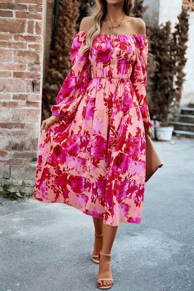 Printed Balloon Sleeve Midi Dress - Image 4