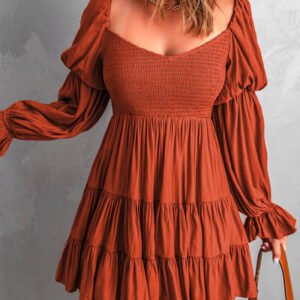 Smocked Off-Shoulder Tiered Mini Dress