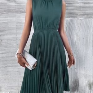 Pleated Frill Mock Neck Sleeveless Dress