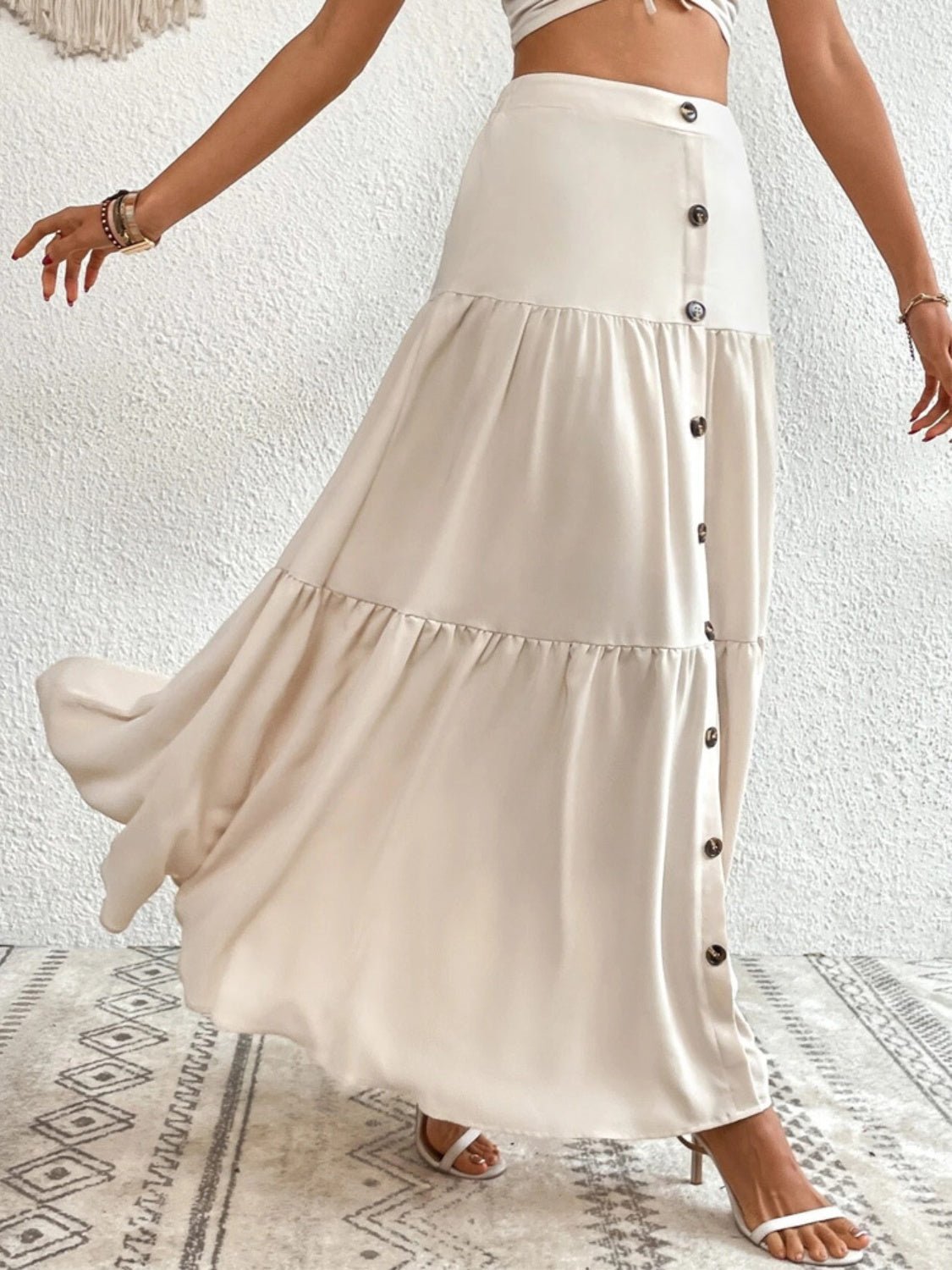 Decorative Button Tiered Skirt - Image 5