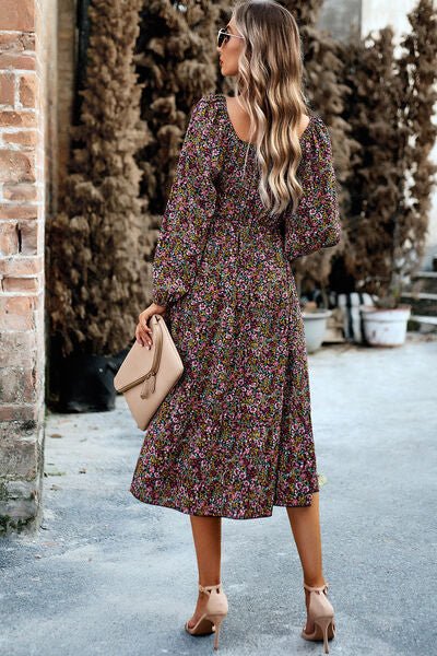 Printed Balloon Sleeve Midi Dress - Image 8