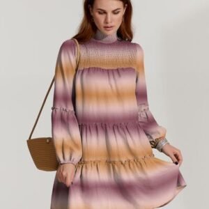 Frill Smocked Turtleneck Balloon Sleeve Mini Dress